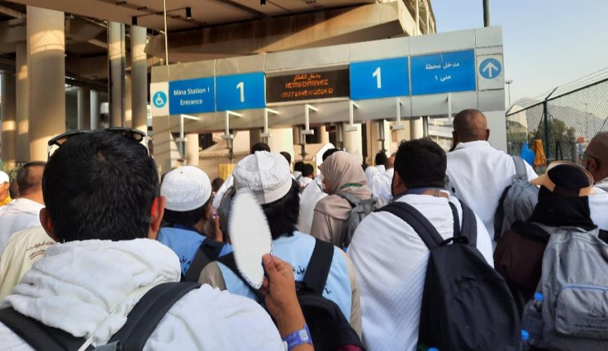 Pilgrims at a terminal in Saudi Arabia
