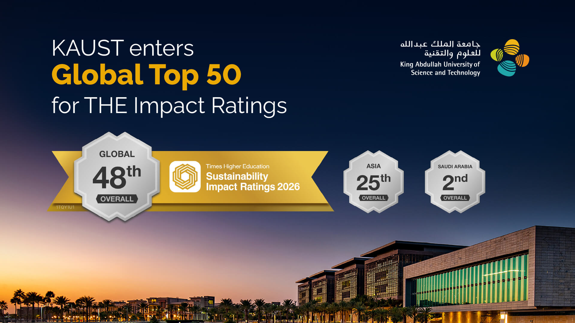 KAUST Top 50   Global Impact   Sustainability Leadership   THE Rankings   UN SDG Excellence   Research Impact   Saudi Vision 2030